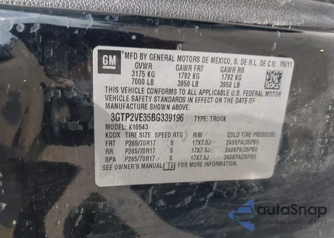 2011 GMC Sierra 1500 Sle из США, поврежденный, VIN 3GTP2VE35BG339196